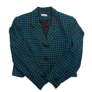 Vintage‎ Ann May Silk Blazer Jacket Blue Black Tweed Women's Size 4